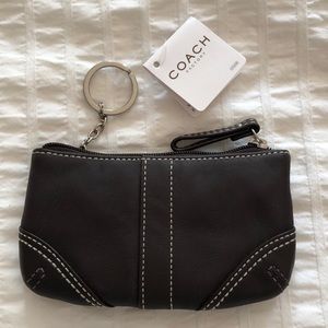 NWT Coach brown leather change purse with key ring
